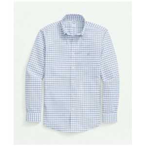 Big & Tall Stretch Cotton Non-Iron Oxford Polo Button Down Collar, Windowpane Shirt