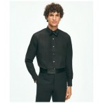 Black Fleece Pleated Londoner Collar Tuxedo Shirt in Sea Island Cotton