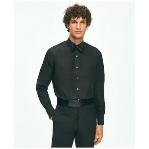 Black Fleece Pleated Londoner Collar Tuxedo Shirt in Sea Island Cotton