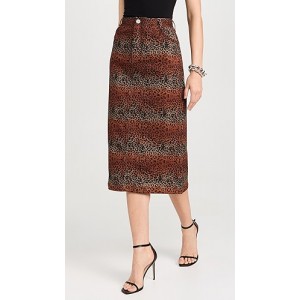 Linear Leopard High Waist Midi Denim Skirt