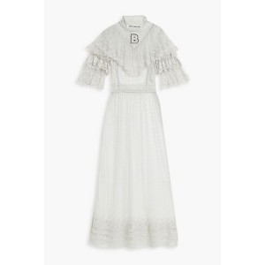 Ruffled embroidered Swiss-dot tulle maxi dress