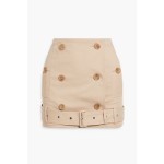 Belted cotton-gabardine mini skirt