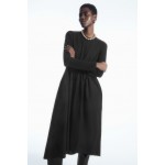 ASYMMETRIC GATHERED-WAIST MIDI DRESS