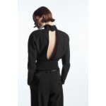 POWER-SHOULDER OPEN-BACK WAISTED WOOL TOP