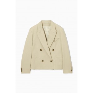 DOUBLE-BREASTED CROPPED LINEN-BLEND BLAZER