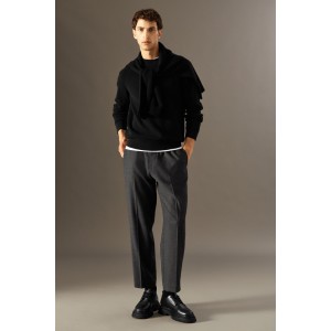 ELASTICATED WOOL-FLANNEL PANTS - TAPERED