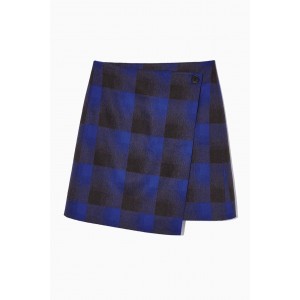 CHECKED WOOL-BLEND MINI WRAP SKIRT