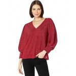 V-Neck Metallic Sweater Cranberry