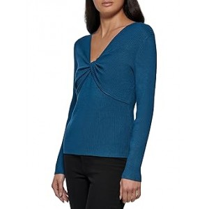 Long Sleeve V-Neck with Twist Detail Cypress