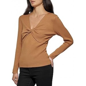 Long Sleeve V-Neck with Twist Detail Luggage