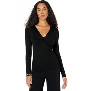 Long Sleeve V-Neck with Twist Detail Black