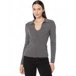 Rib V-Neck with Collar Heather Charcoal