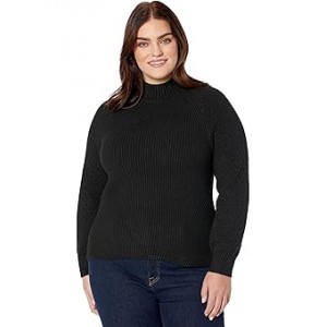 Rib Mock Neck with Cable Sleeve Black