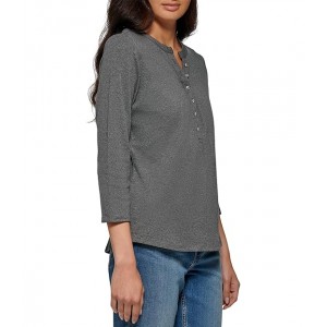 3/4 Top with Button Detail Heather Charcoal