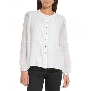 Pleat Plaket Button Front Soft White