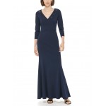 Long Sleeve Gown with Neckline Slits Twilight