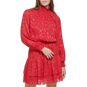 Long Sleeve High Collar Dress Rouge