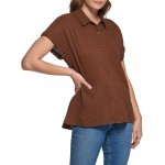 Short Sleeve Button Front Camp Shirt Earth