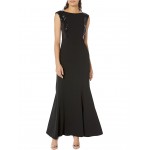 Sleeveless Gown with Foil Knit Panels Black/Black