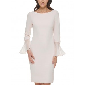 Scuba Crepe Dress with Chiffon Bell Sleeves Blossom