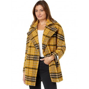 Faux Leather Trimmed Peacoat Yellow