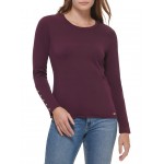 Long Sleeve Crew with Button Cuff Aubergine