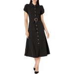 Scuba Crepe Dress with Ruffle Skirt and Tie Belt Black