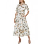 womens printed ankle-length shirtdress