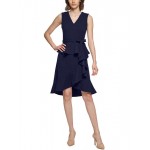 petites womens office career fit & flare dress