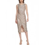 womens ruched sequined midi dress