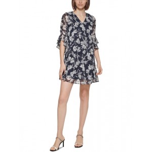 womens floral print v-neck mini dress