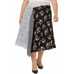 plus womens asymmetric printed midi skirt