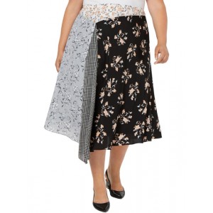 plus womens asymmetric printed midi skirt
