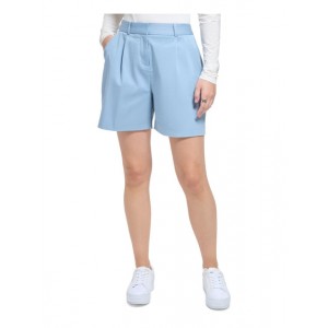 womens pleated pockets high-waist shorts
