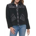 womens mixed media sherpa quilted coat
