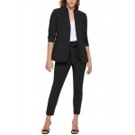 petites womens woven ruched one-button blazer