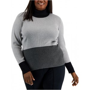 plus womens colorblock ribbed turtleneck sweater