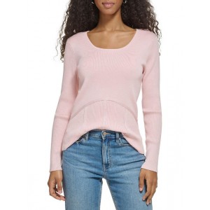 womens ribbed scoop neck pullover sweater