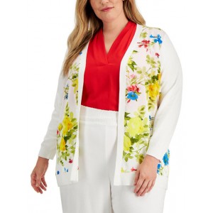plus womens mixed media floral cardigan sweater
