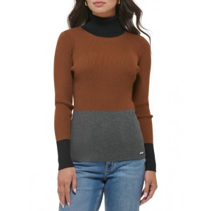 womens colorblock ribbed turtleneck sweater
