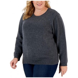womens ribbed trim knit crewneck sweater