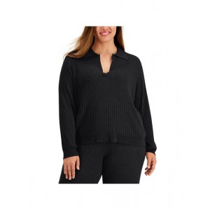 plus womens ribbed knit collared pullover sweater