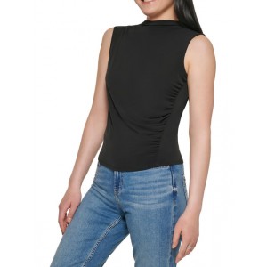 womens ruched mock collared tank top
