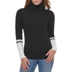 womens ribbed trim turtleneck pullover top