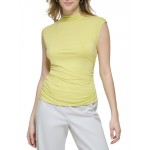 womens ruched sides mock neck pullover top