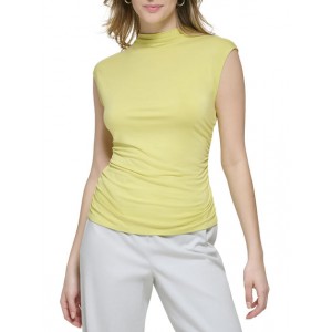 womens ruched sides mock neck pullover top