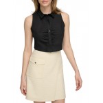 womens collared sleeveless button-down top