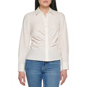 womens ruched collared button-down top
