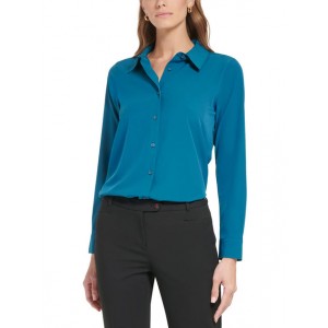 petites womens collared work wear button-down top