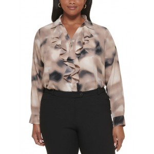plus womens ruffled v neck button-down top